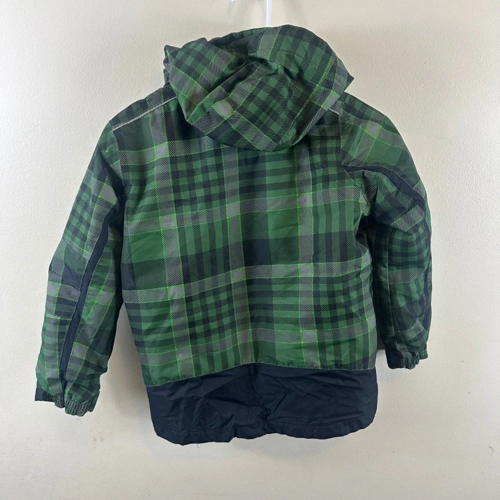 Columbia‎ Interchange Jacket Kids Small Sz 8 Green Plaid Zip 3-in-1 Waterproof